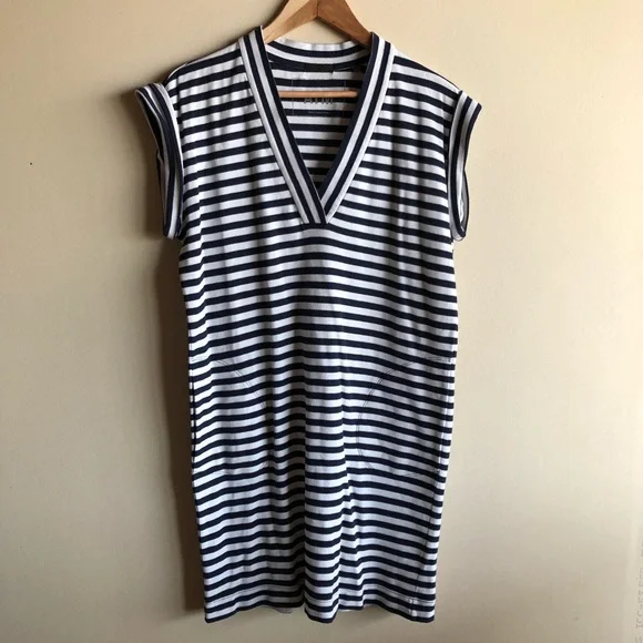 ATM navy and white v-neck stripe shift dress - Picture 2 of 6